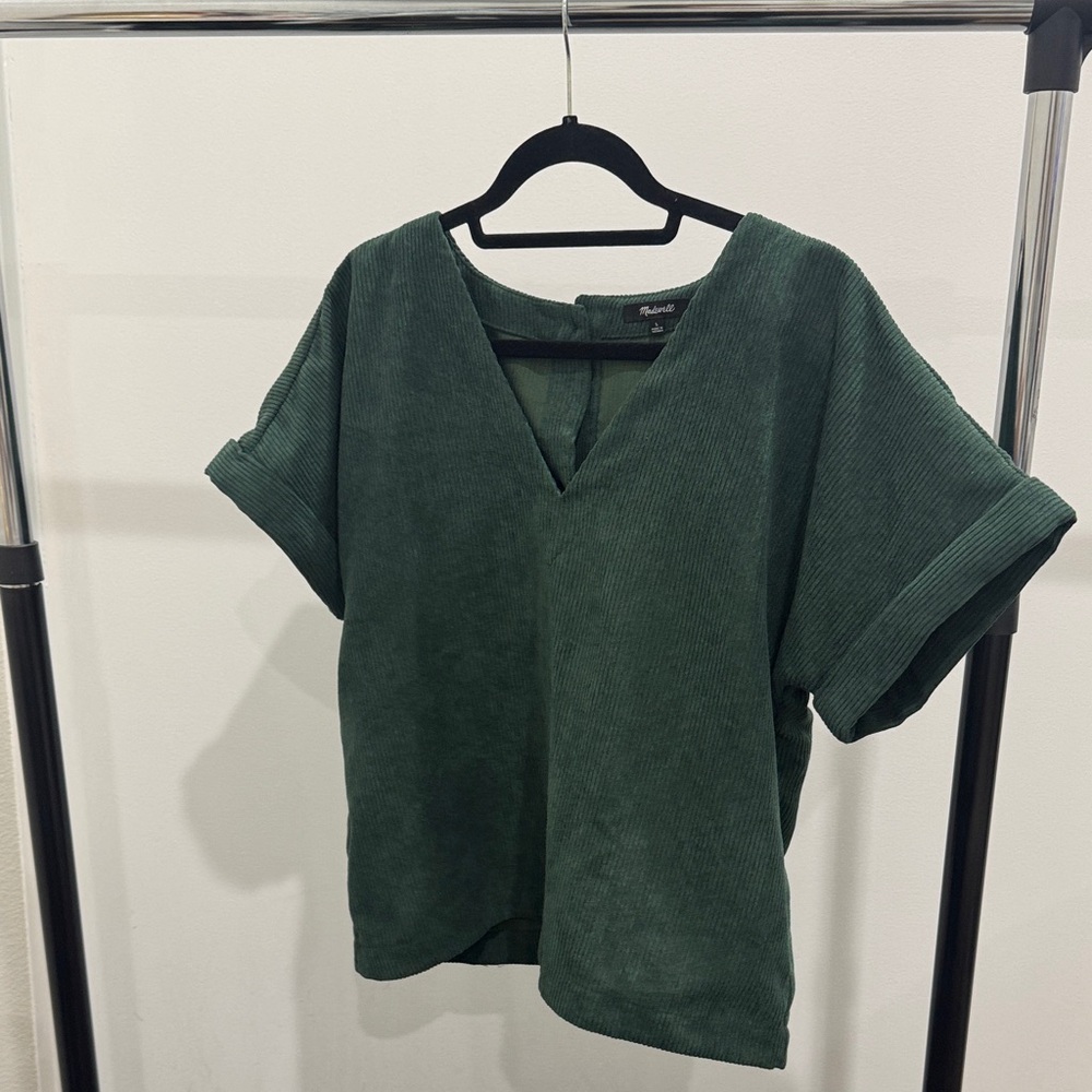 Madewell Green V-Neck Corduroy Top